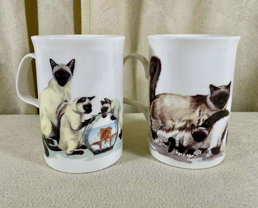 Roy Kirkham Cat Lovers Siamese Cat Fine Bone China Mugs Set of 2